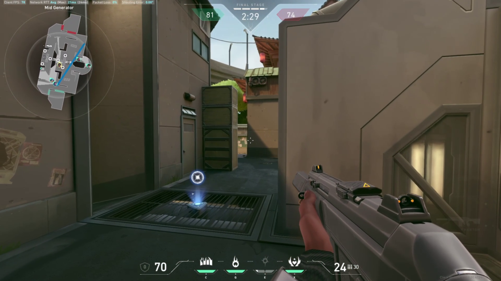Valorant gameplay during the CyberGhost near-server test on Windows 11