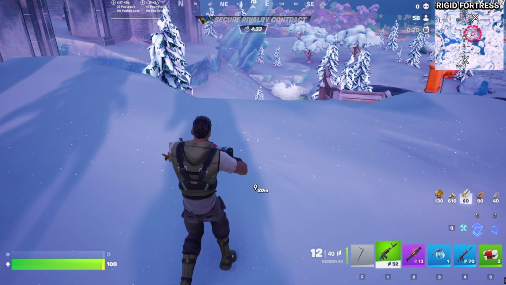 Fortnite gameplay during the NordVPN distant-server test on Windows 11