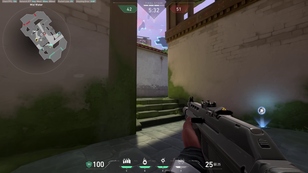 Valorant gameplay during the Surfshark nearby-country test on Windows 11
